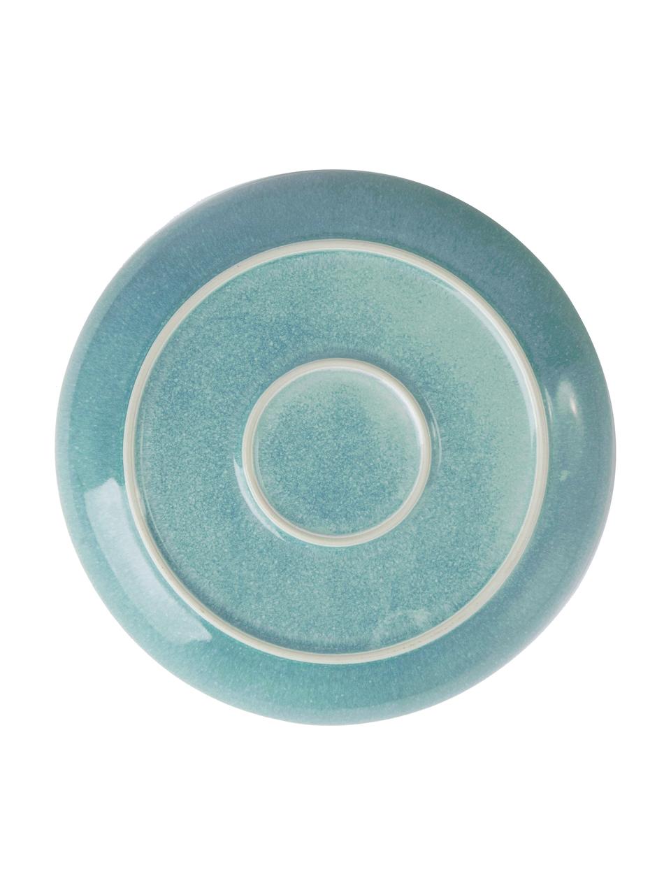 Handgemachter Speiseteller Anthia mit reaktiver Glasur, 2 Stück, Steingut, Türkis, Ø 28 x H 3 cm
