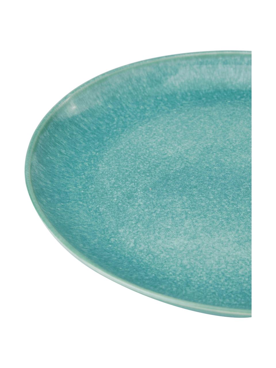 Handgemaakte dinerborden Anthia van keramiek met reactief glazuur in turquoise, 2 stuks, Keramiek, Turquoise, Ø 28 x H 3 cm