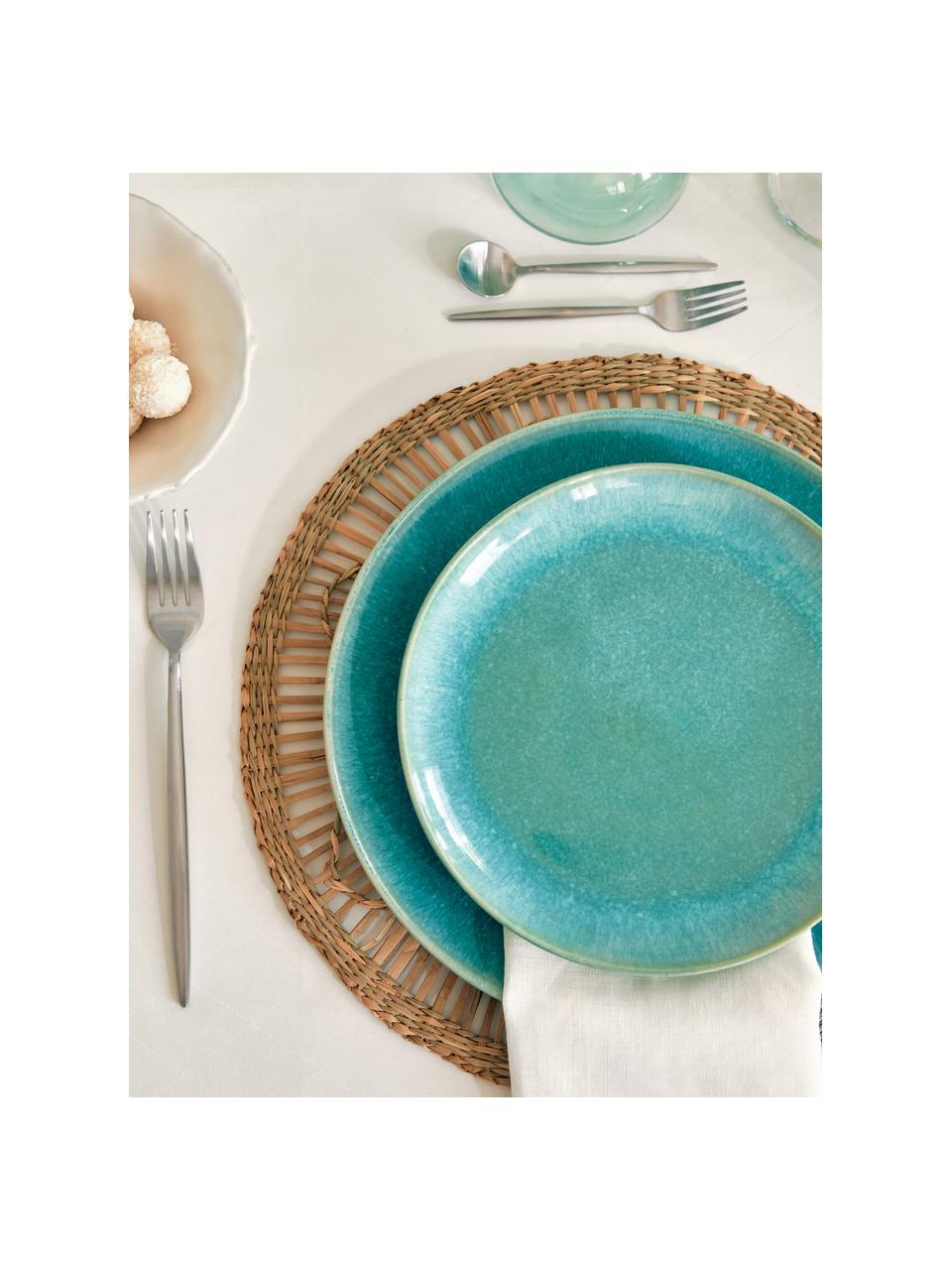 Handgemaakte dinerborden Anthia van keramiek met reactief glazuur in turquoise, 2 stuks, Keramiek, Turquoise, Ø 28 x H 3 cm
