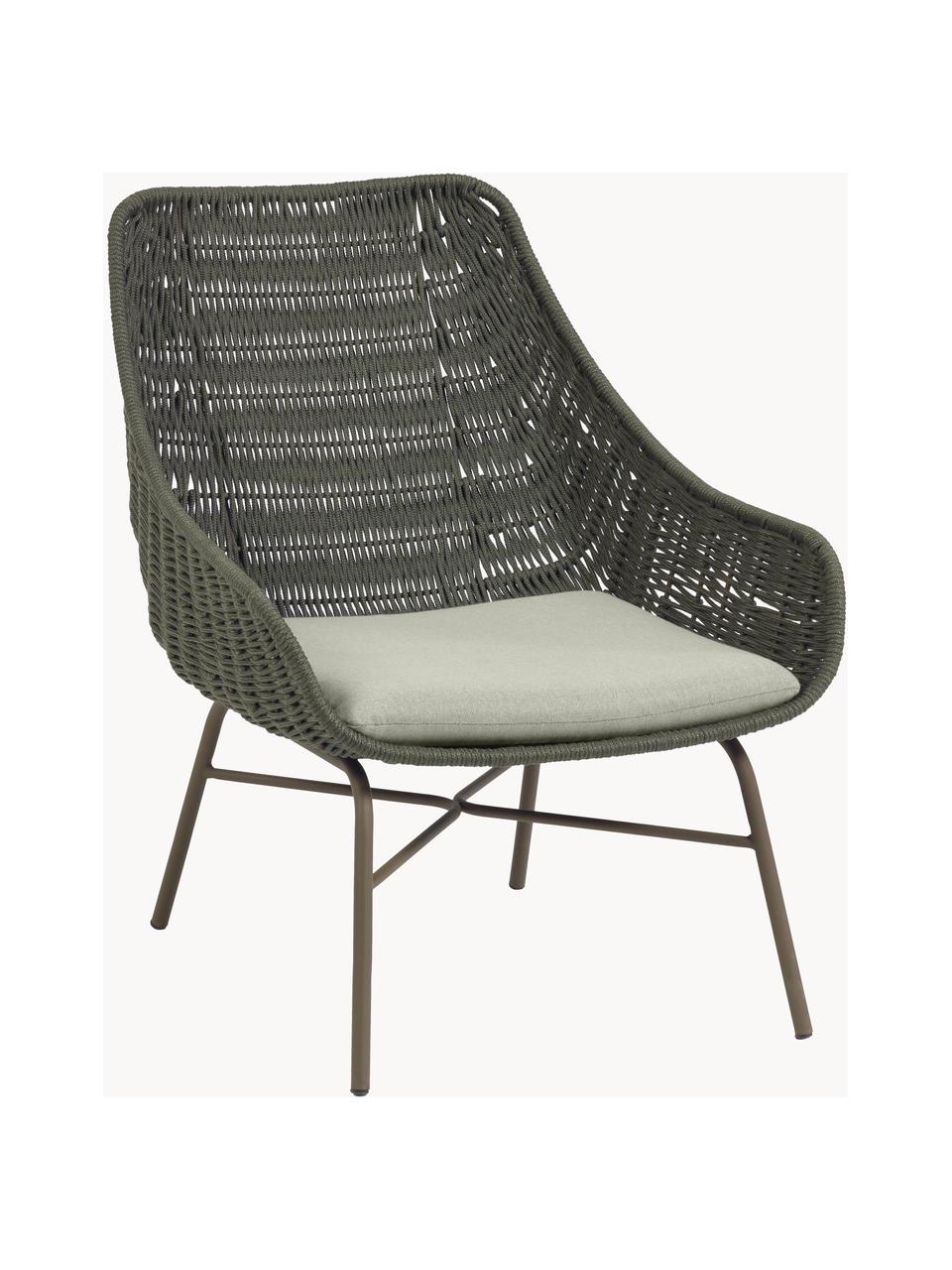 Tuin loungefauteuil Abeli, Zitvlak: touw, geverfd, Frame: verzinkt metaal en gelakt, Bekleding: stof, Geweven stof lichtbeige, olijfgroen, B 68 x H 67 cm