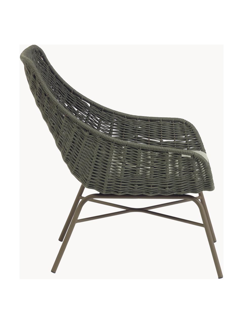 Garten-Loungesessel Abeli, Sitzschale: Seil, gefärbt, Gestell: Metall, verzinkt und lack, Bezug: Stoff, Webstoff Hellbeige, Olivgrün, B 68 x T 67 cm