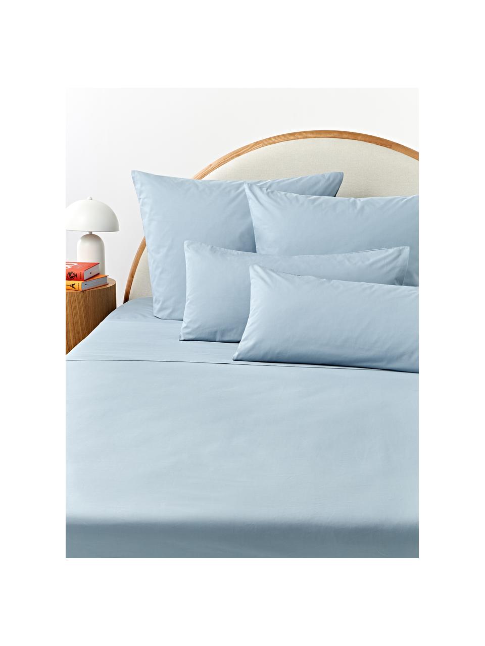 Drap plat en percale de coton Elsie, Bleu ciel, larg. 240 x long. 280 cm