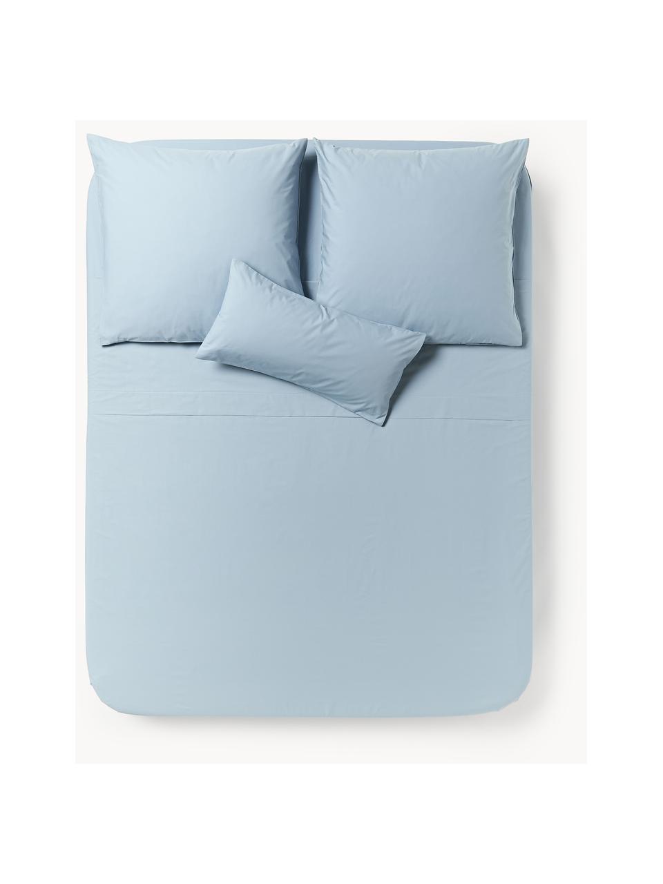 Drap plat en percale de coton Elsie, Bleu ciel, larg. 240 x long. 280 cm