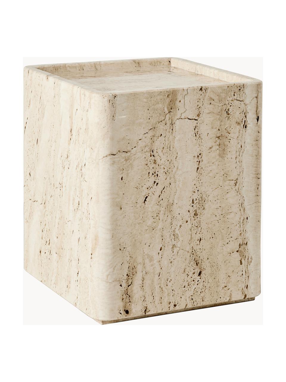 Travertin-Beistelltisch Pietra, Travertin, Travertin Hellbeige, B 33 x T 33 cm