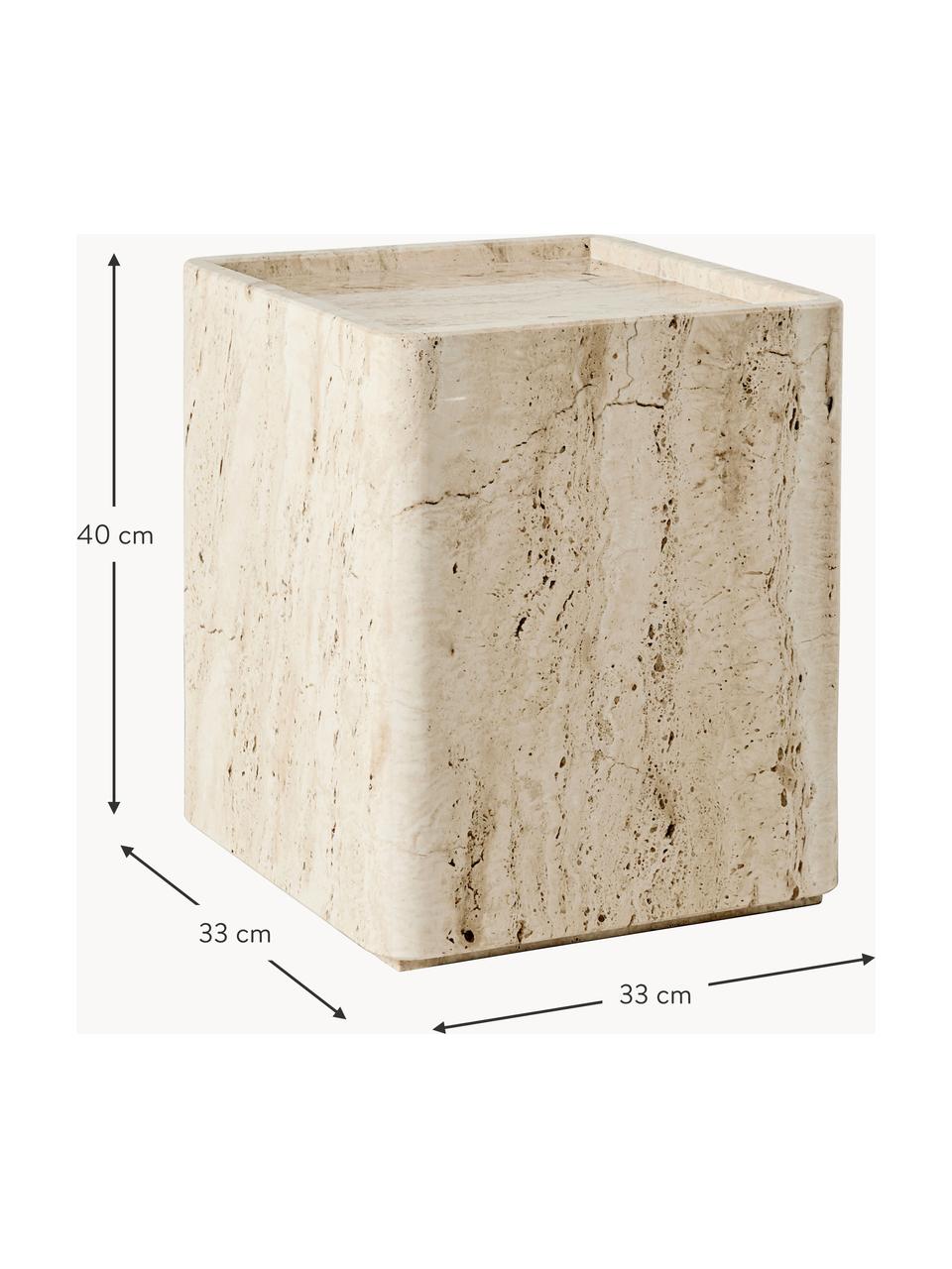 Travertin-Beistelltisch Pietra, Travertin, Travertin Hellbeige, B 33 x T 33 cm