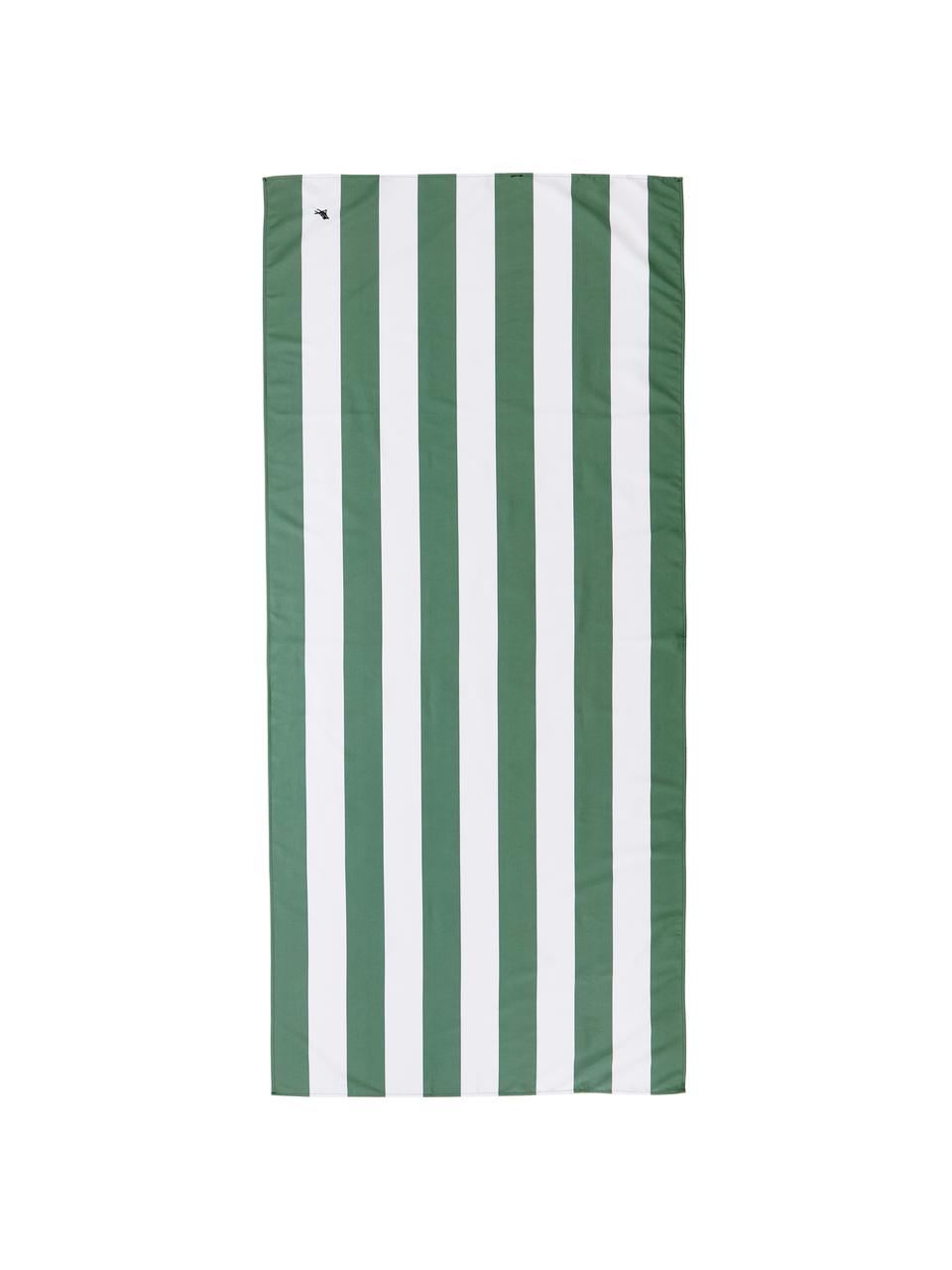 Dun gestreept microvezel strandlaken Cabana in groen, Groen, wit, B 90 x L 200 cm