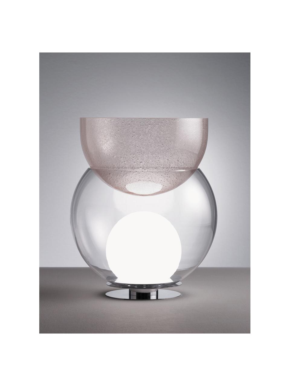 Lampada da tavolo fatta a mano con vaso Giova, Struttura: metallo cromato, Trasparente, argentato, Ø 32 x Alt. 37 cm