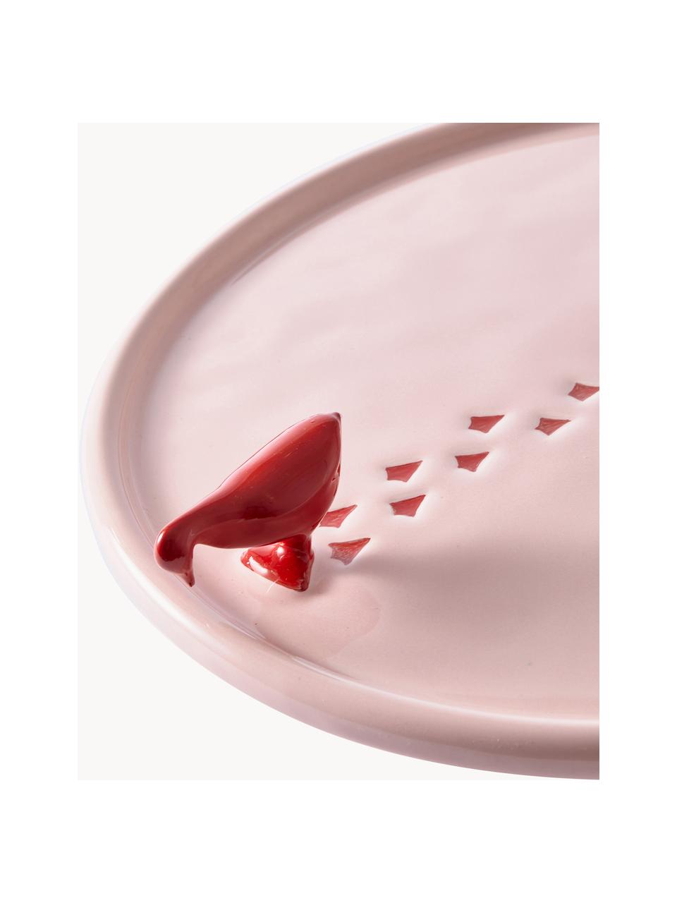 Ručně vyrobený servírovací talíř z keramiky Walking Duck, Keramika, Světle růžová, červená, Ø 30 cm