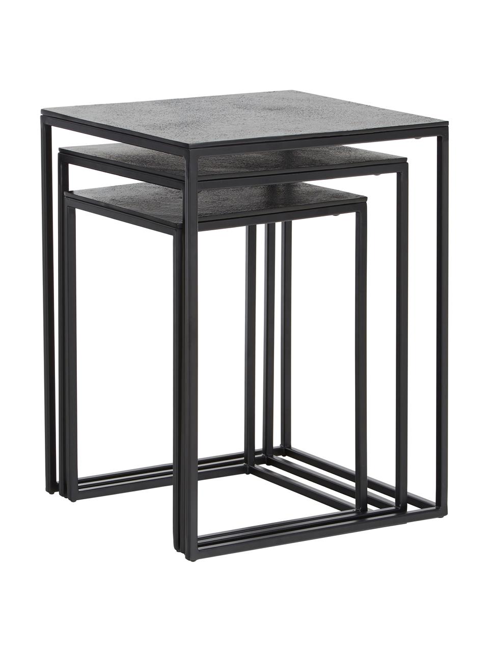 Tables gigognes métal noir Dwayne, 3 élém., Noir, Lot de différentes tailles