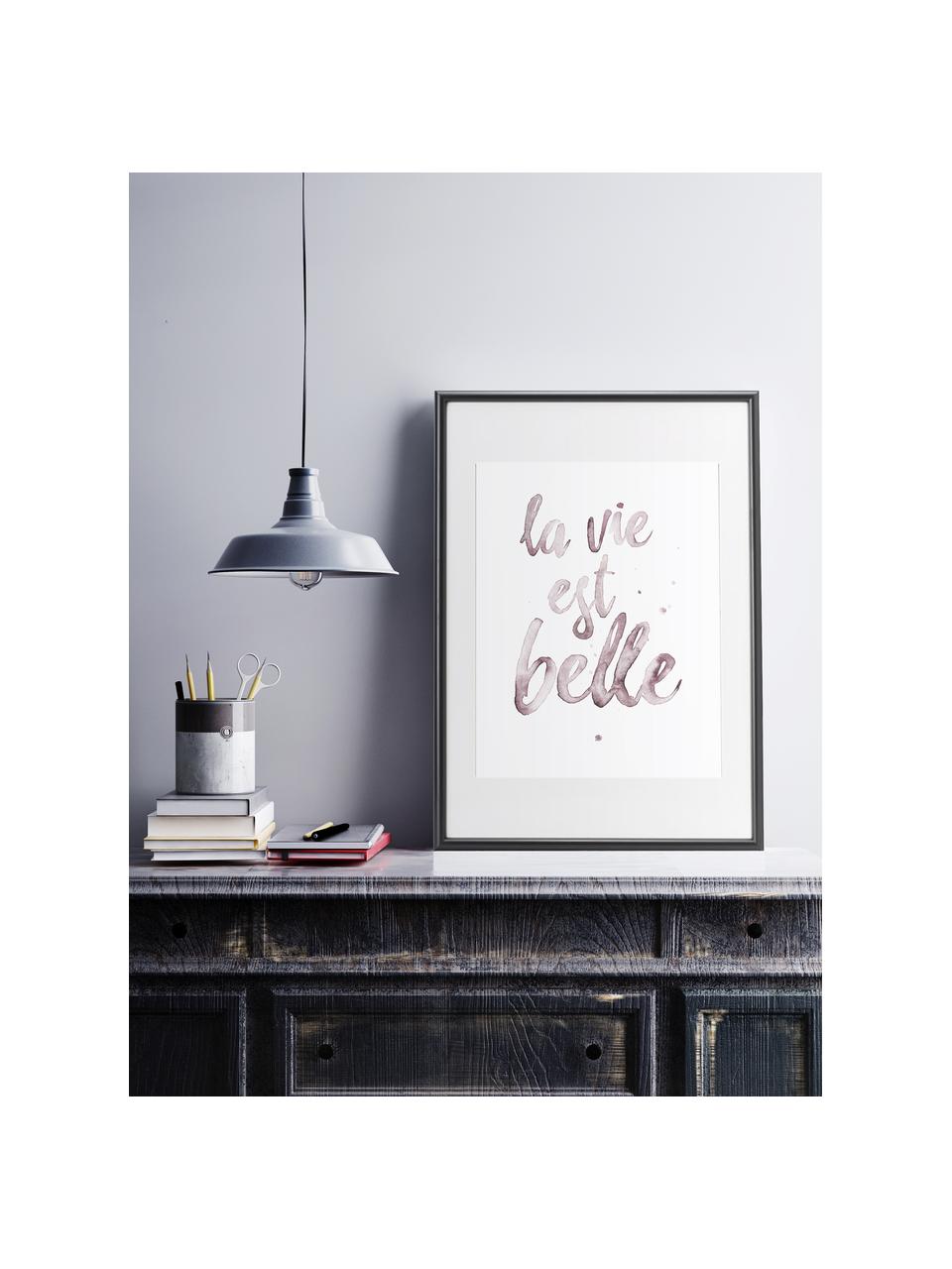 Poster La Vie Est Belle, Stampa digitale su carta, 200 g/m², Rosa, bianco, Larg. 21 x Alt. 30 cm