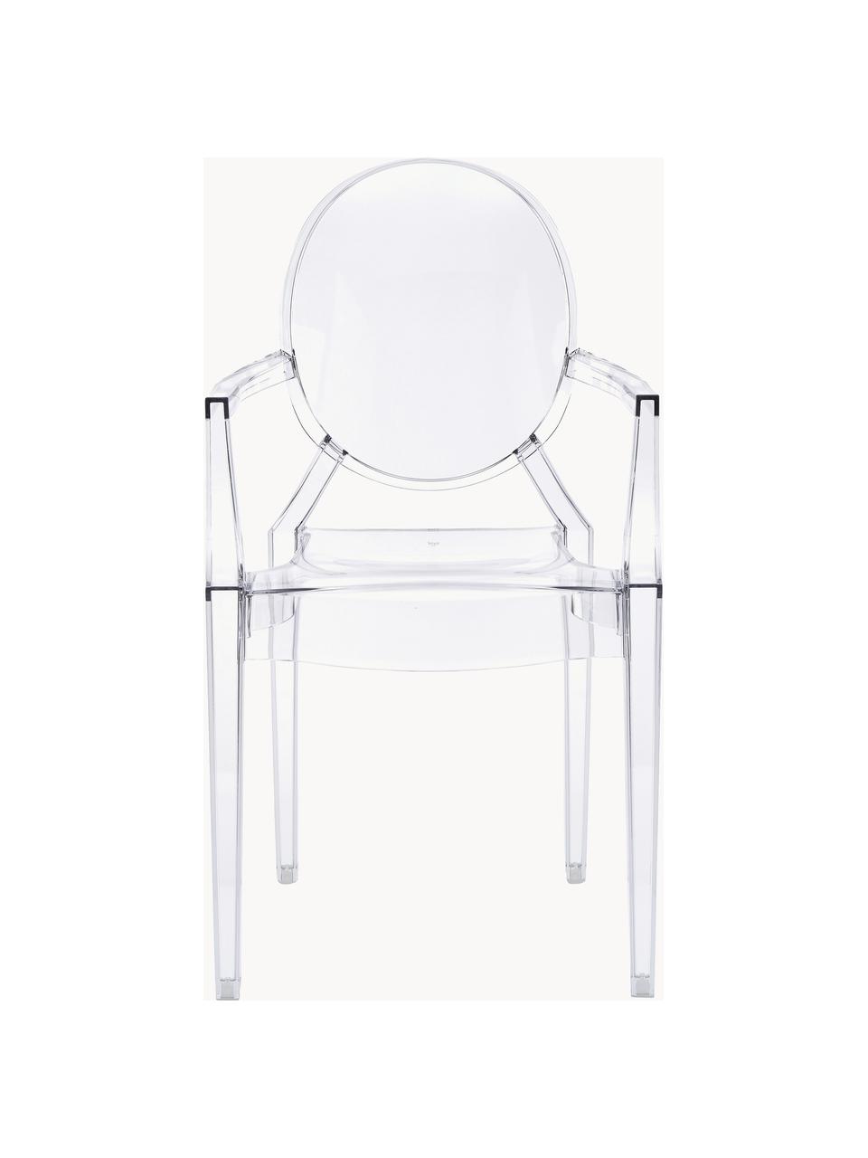 Silla con reposabrazos de diseño Louis Ghost, Policarbonato con certificado Greenguard, Transparente, An 54 x Al 94 cm