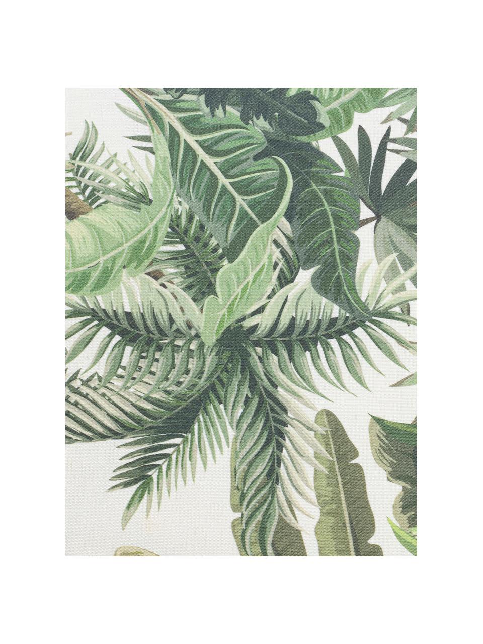 Copricuscino da esterno con motivo tropicale Manus, 100% Dralon® poliacrilico, Tonalità verdi, bianco crema, Larg. 50 x Lung. 50 cm