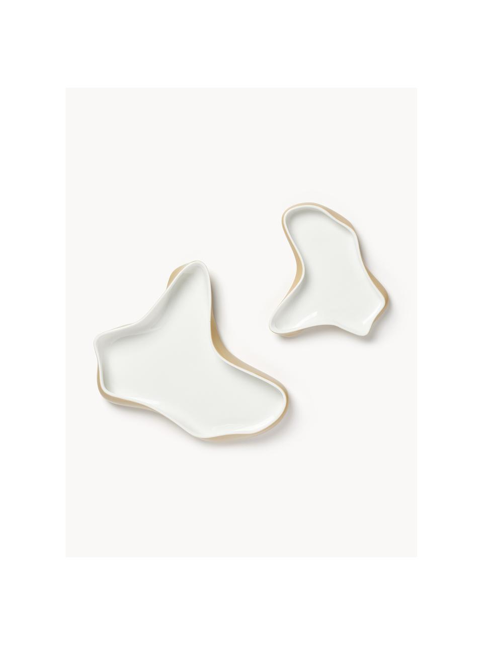 Decoratieve schalen Cleo van porselein, set van 2, Porselein, Wit, oker, Set met verschillende formaten
