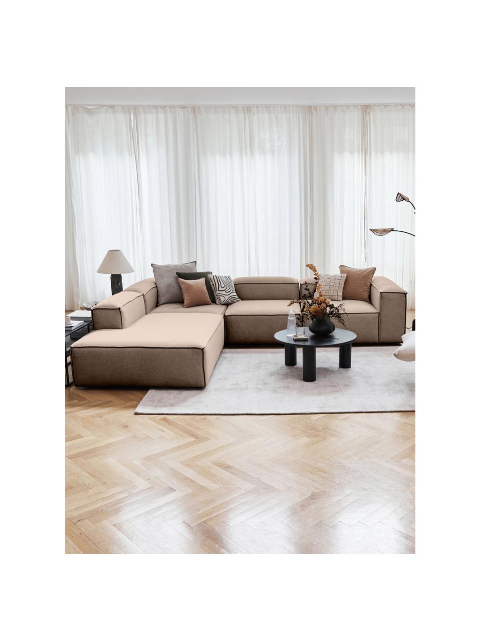 Modulaire XL hoekbank Lennon, Bekleding: 100% polyester Met 115.00, Frame: massief grenenhout, FSC-g, Poten: kunststof, Geweven stof bruin, B 329 x H 68 cm, hoekdeel links