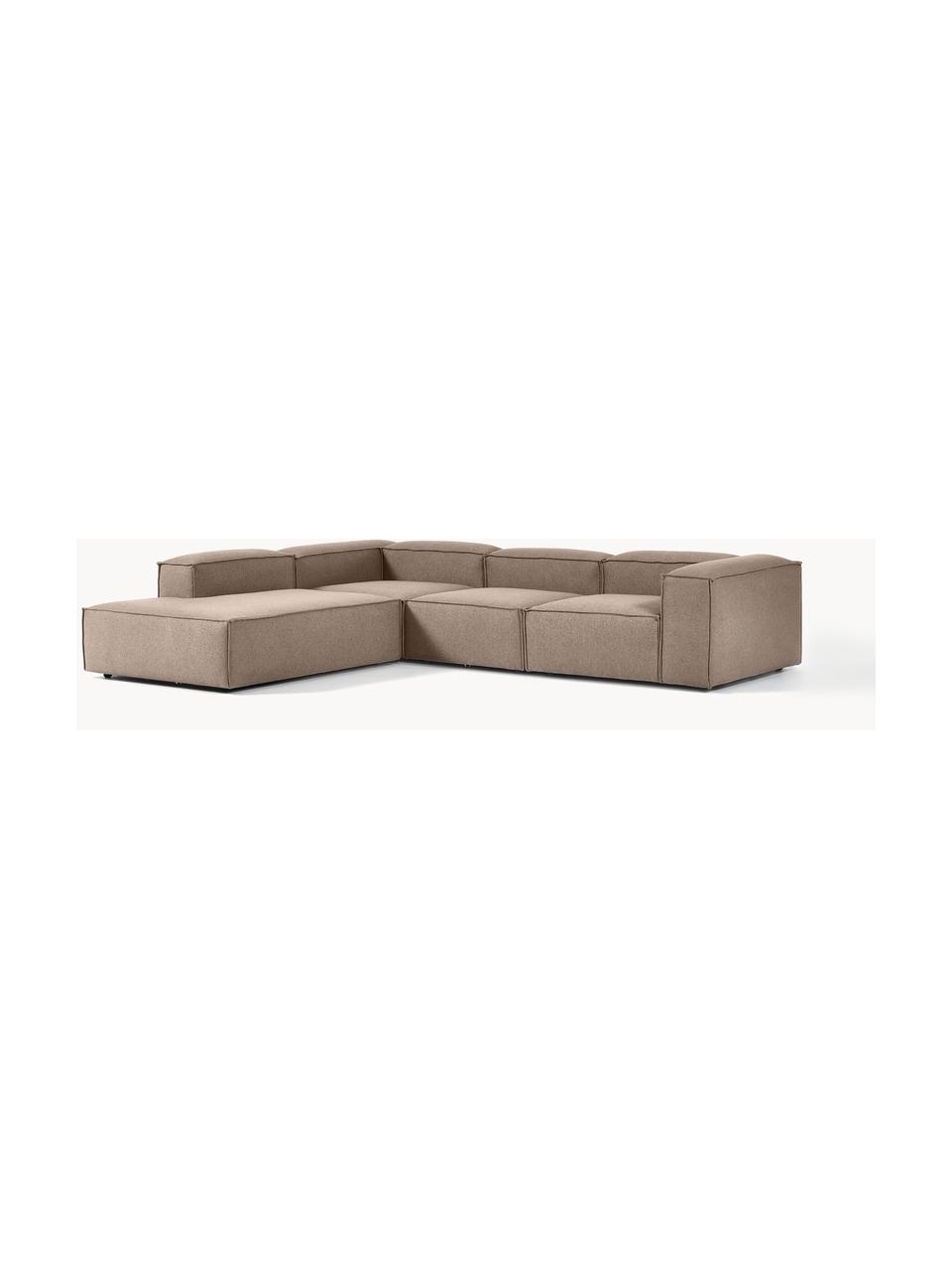 Modulares XL-Ecksofa Lennon, Bezug: 100 % Polyester Der strap, Gestell: Massives Kiefernholz FSC-, Füße: Kunststoff, Webstoff Taupe, B 329 x T 269 cm, Eckteil links