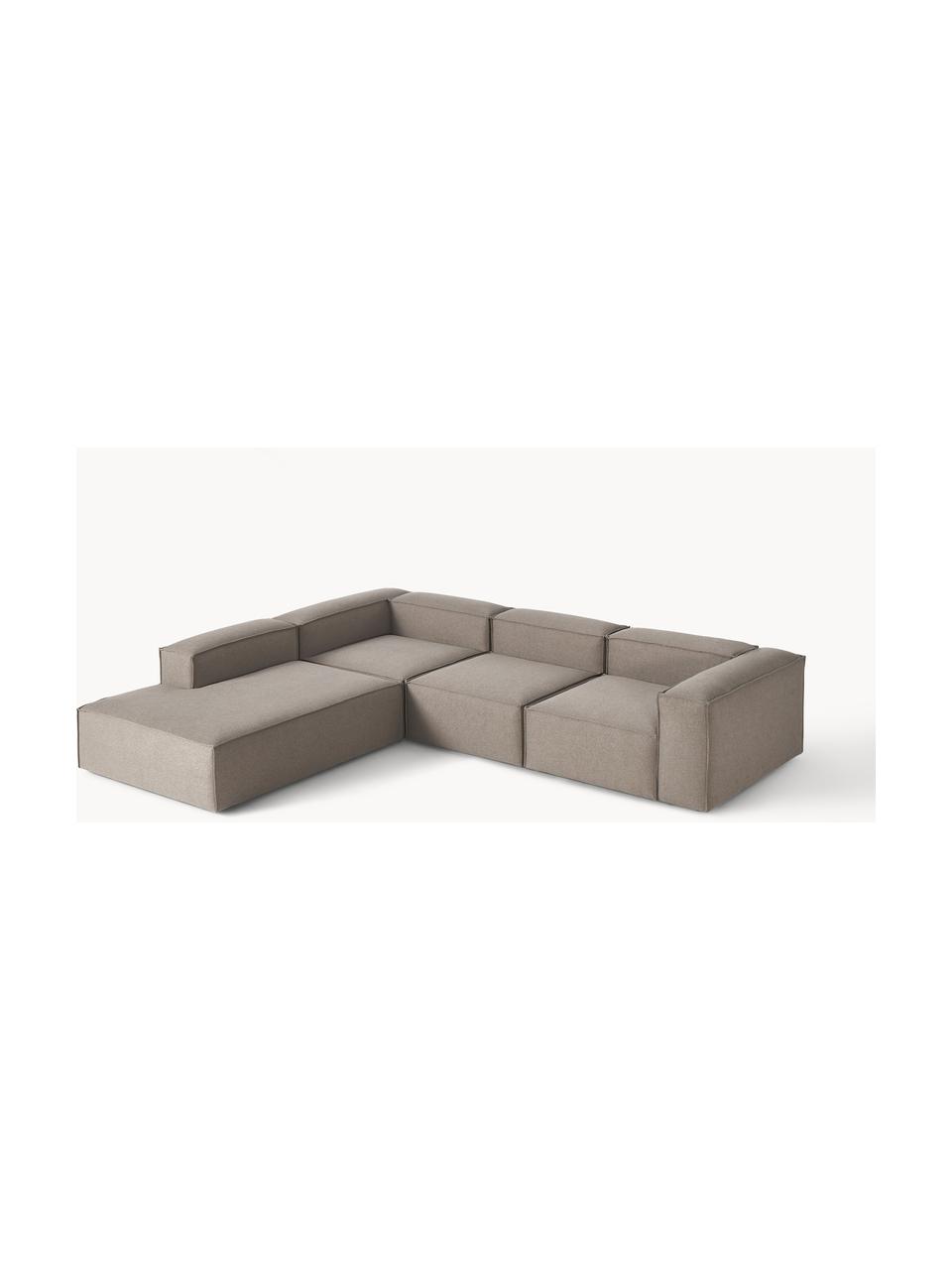 Modulares XL-Ecksofa Lennon, Bezug: 100 % Polyester Der strap, Gestell: Massives Kiefernhol, Sper, Webstoff Taupe, B 329 x T 269 cm, Eckteil links