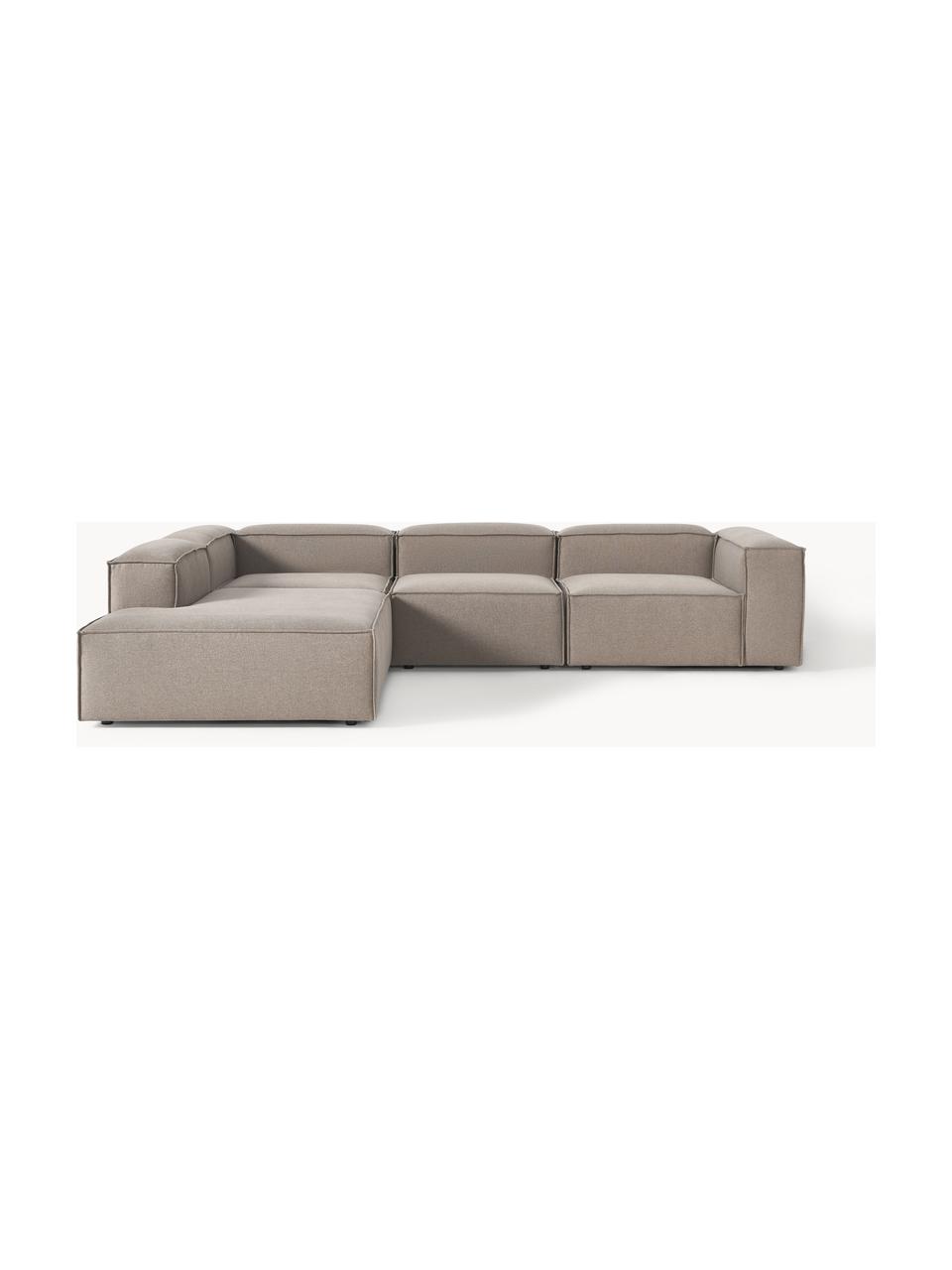 Narożna sofa modułowa XL Lennon, Tapicerka: 100% poliester Dzięki tka, Stelaż: lite drewno sosnowe, skle, Nogi: tworzywo sztuczne Ten pro, Taupe tkanina, S 329 x G 269 cm, lewostronna