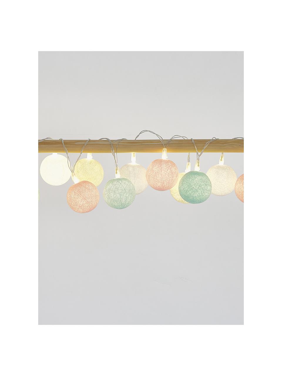 LED lichtslinger Colorain, 378 cm, Lampions: polyester, WFTO gecertifi, Wit, lichtblauw, lichtroze, lichtgeel, L 378 cm