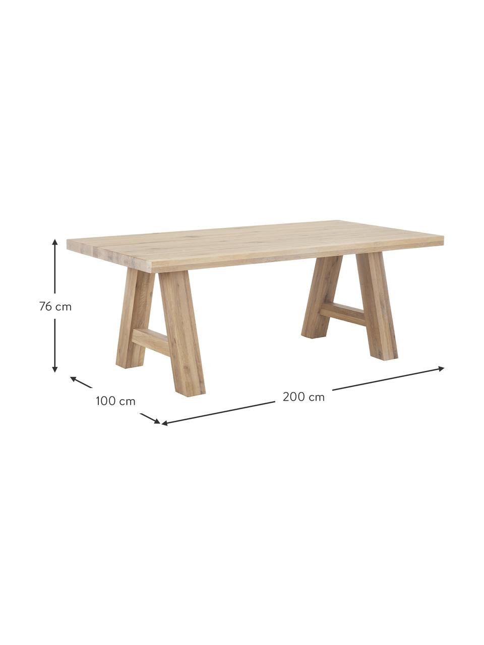 Jedálenský stôl z dubového dreva Ashton, rôzne veľkosti, Masívne dubové drevo, jemne naolejované 100% FSC drevo z udržateľného lesného hospodárstva, Dubové drevo, ošetrené svetlým olejom, Š 220 x H 100 cm