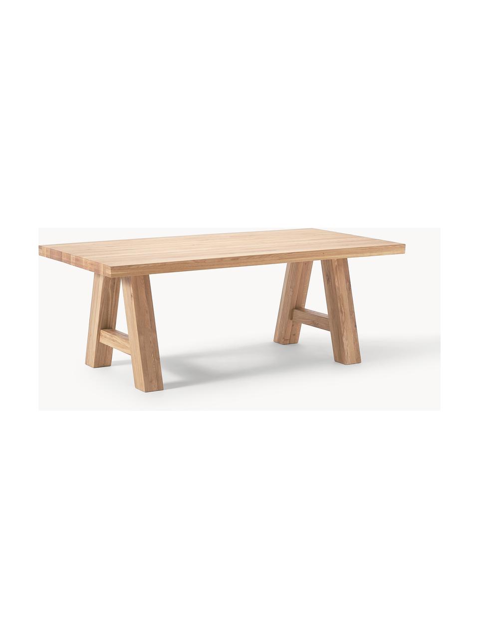 Mesa de comedor de madera de roble Ashton, tamaños diferentes, Madera maciza de roble ligeramente barnizada. 
100% madera procedente de silvicultura sostenible 

Este producto está hecho de madera de origen sostenible y con certificación FSC®., Madera de roble clara barnizada, An 240 x F 100 cm