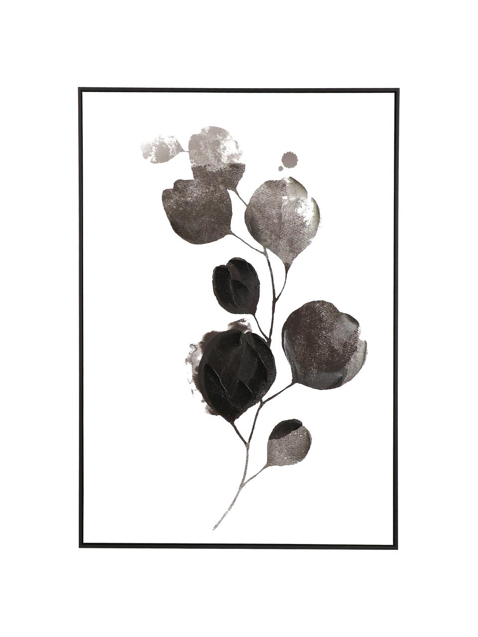 Bemalter Leinwanddruck Flor, Rahmen: Holz, beschichtet, Bild: Ölfarbe, Weiss, Schwarz, B 100 x H 140 cm