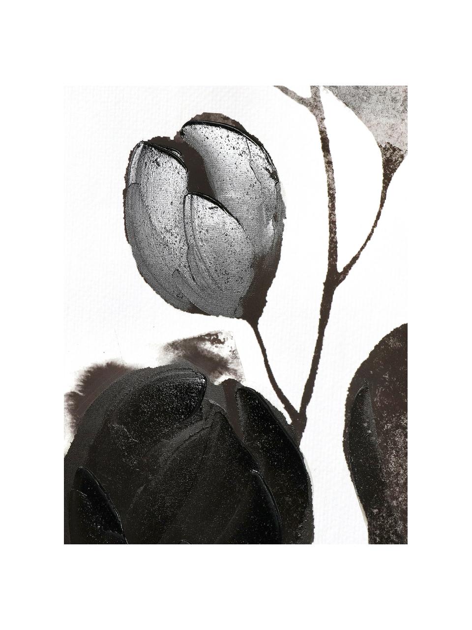 Handbeschilderd canvas print Flor, Lijst: hout, gecoat, Wit, zwart, B 100 x H 140 cm