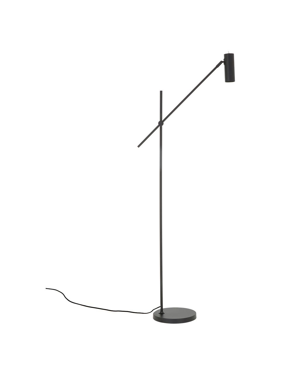 Moderne leeslamp Cassandra in zwart, Lampenkap: gepoedercoat metaal, Lampvoet: gepoedercoat metaal, Zwart, 75 x 152 cm