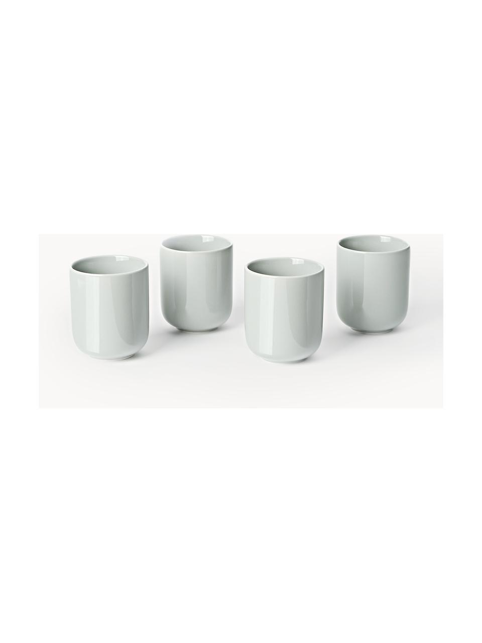 Tazas de porcelana Nessa, 4 uds., Porcelana dura de alta calidad, esmaltada, Gris claro brillante, Ø 8 x Al 10 cm, 200 ml