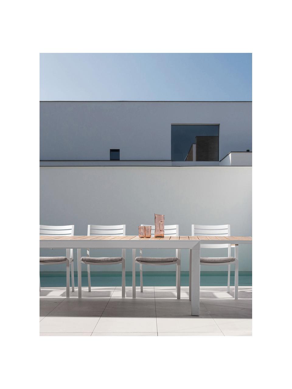 Table de jardin extensible Belmar, 220 - 340 x 100 cm, Aluminium, revêtement par poudre, Blanc, aspect bois, larg. 220 - 340 x prof. 100 cm