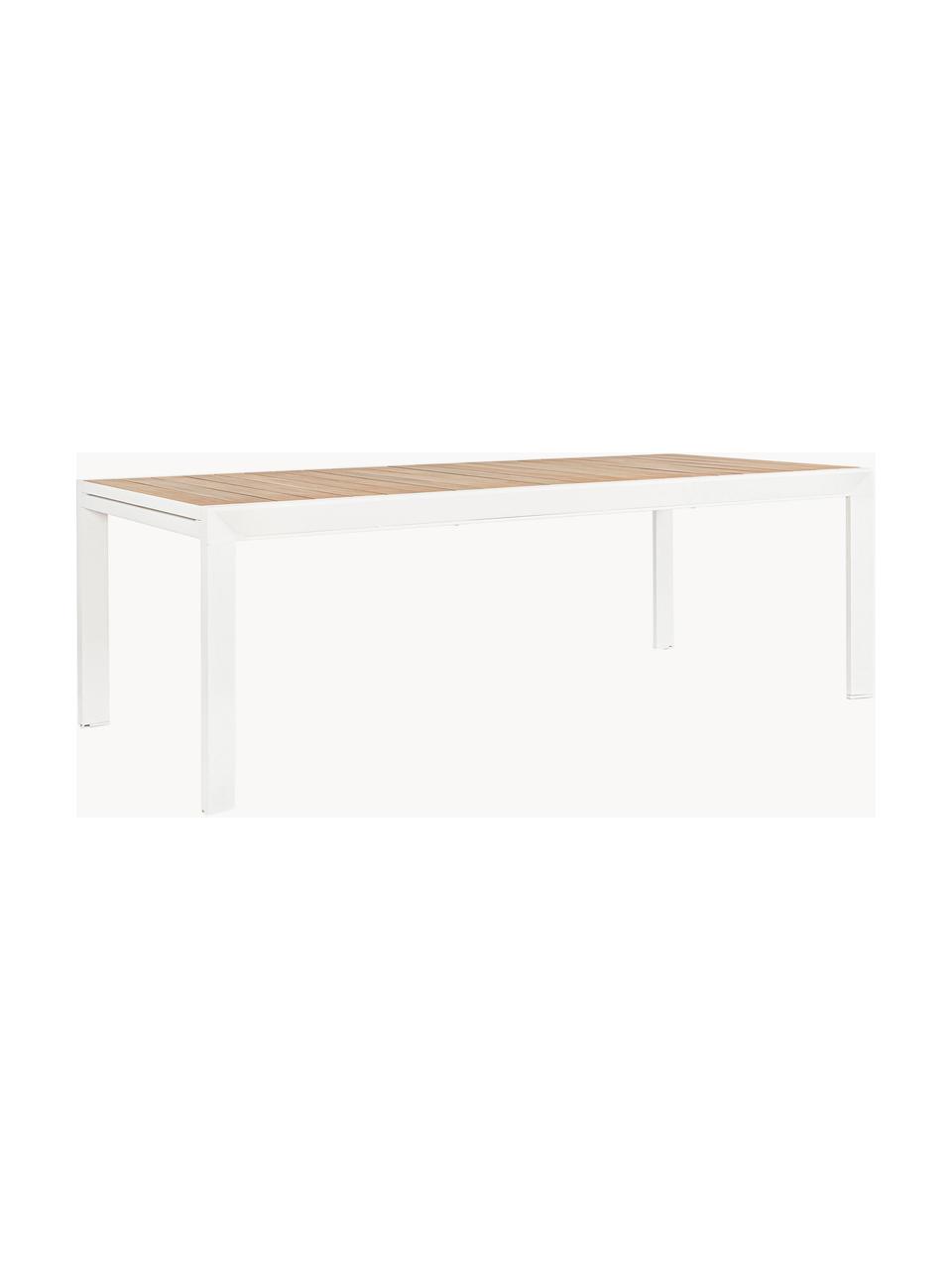 Mesa extensible para exterior Belmar, 220-340 x 100 cm, Aluminio con pintura en polvo, Blanco, look madera, An 220-340 x F 100 cm