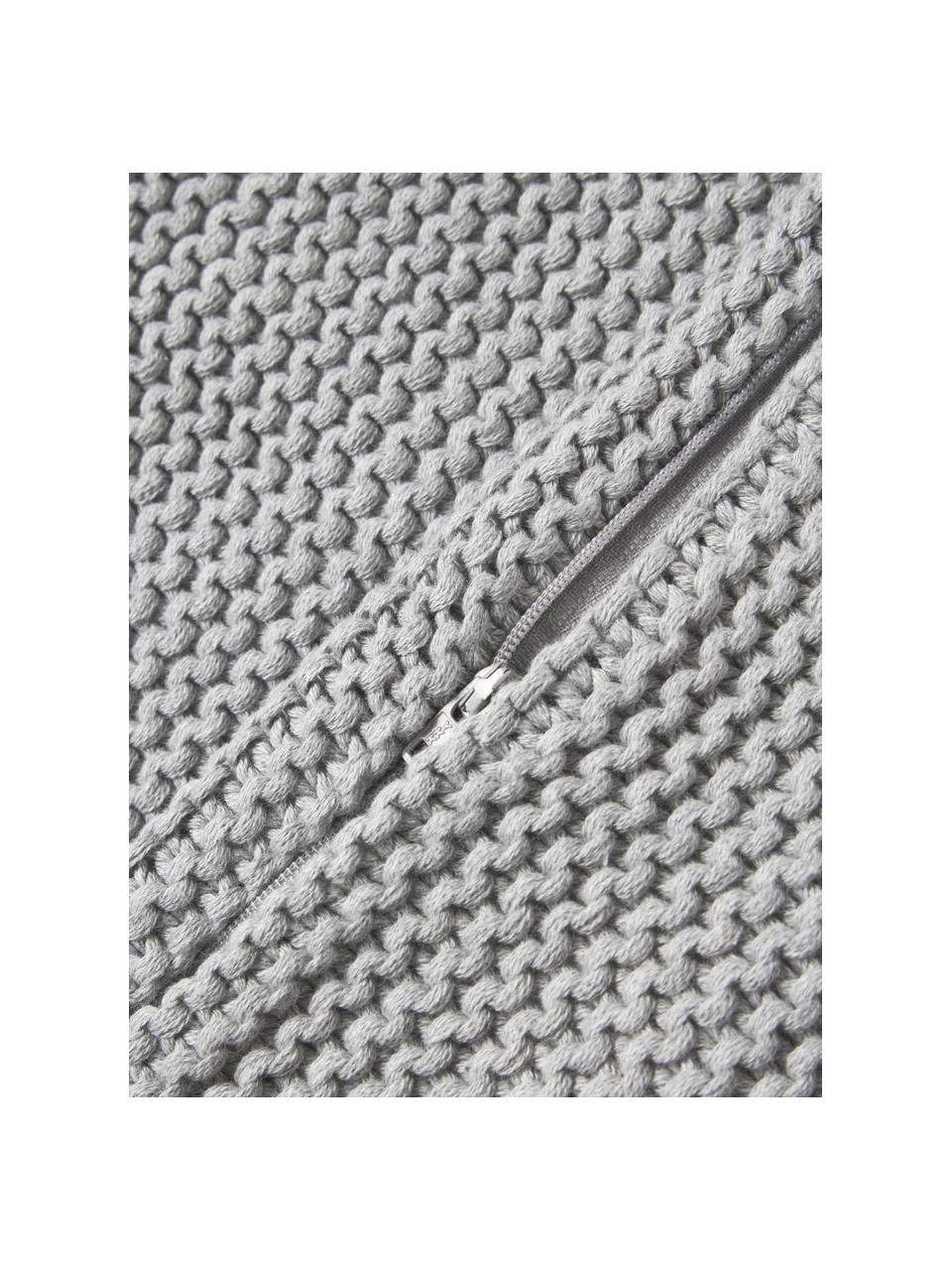 Housse de coussin en tricot de coton bio Adalyn, 100 % coton bio, certifié GOTS, Gris, larg. 40 x long. 40 cm