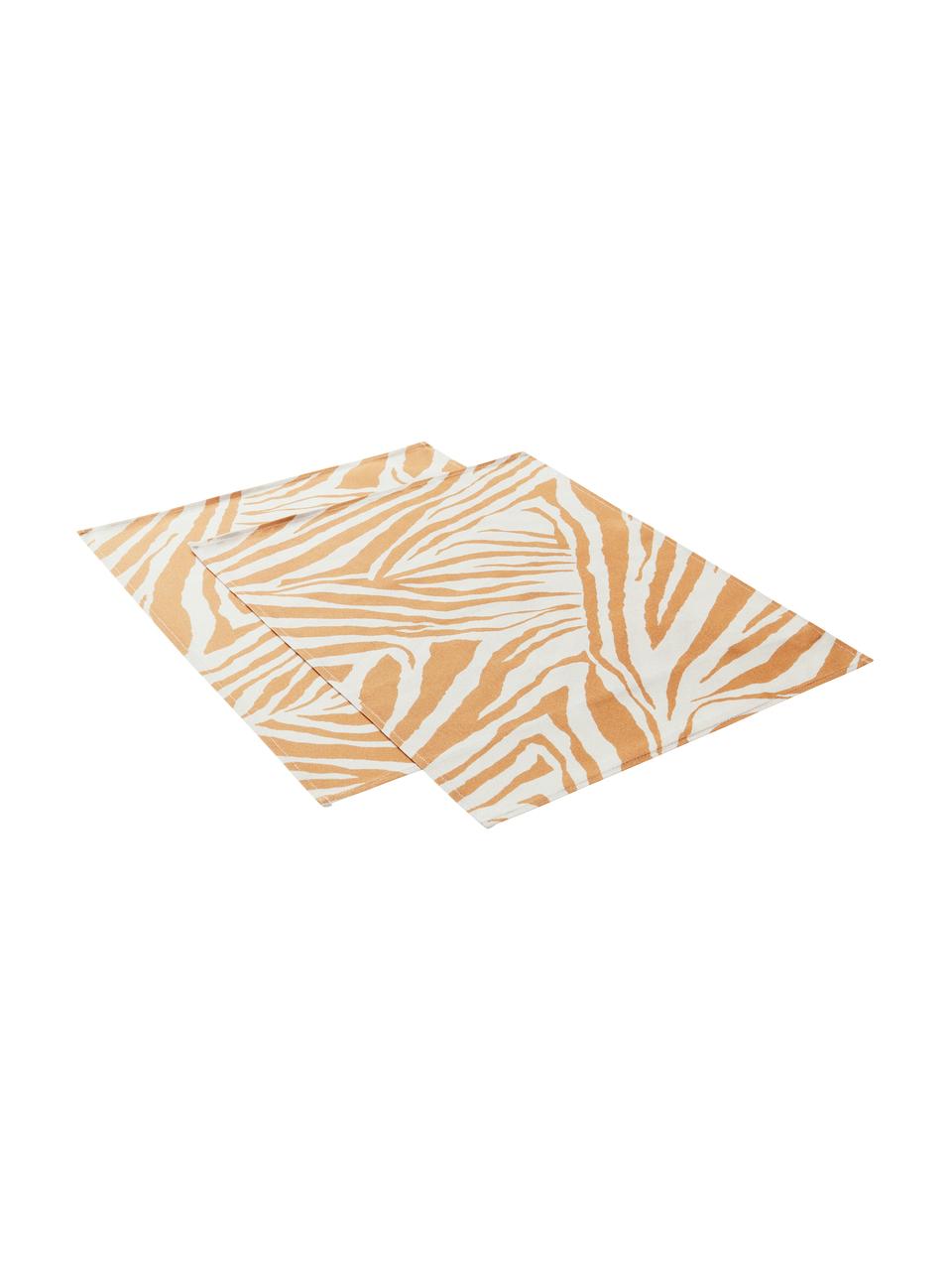 Bavlněné prostírání se vzorem zebry Zadie, 2 ks, 100 % bavlna, Hořčičná žlutá, krémově bílá, Š 35 cm, D 45 cm