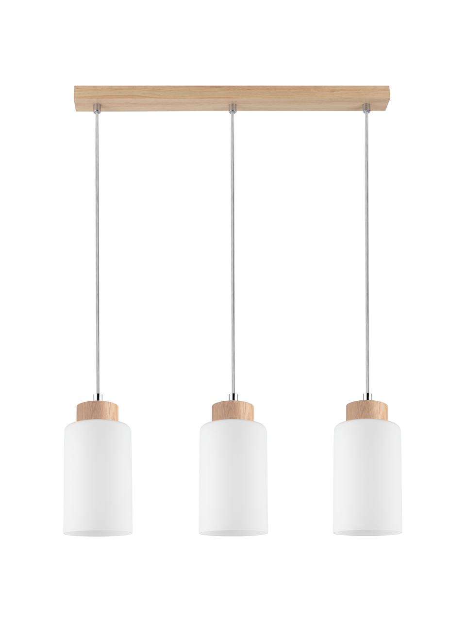 Lampa wisząca ze szkła i drewna w stylu scandi Bosco, Biały, beżowy, S 52 x W 110 cm