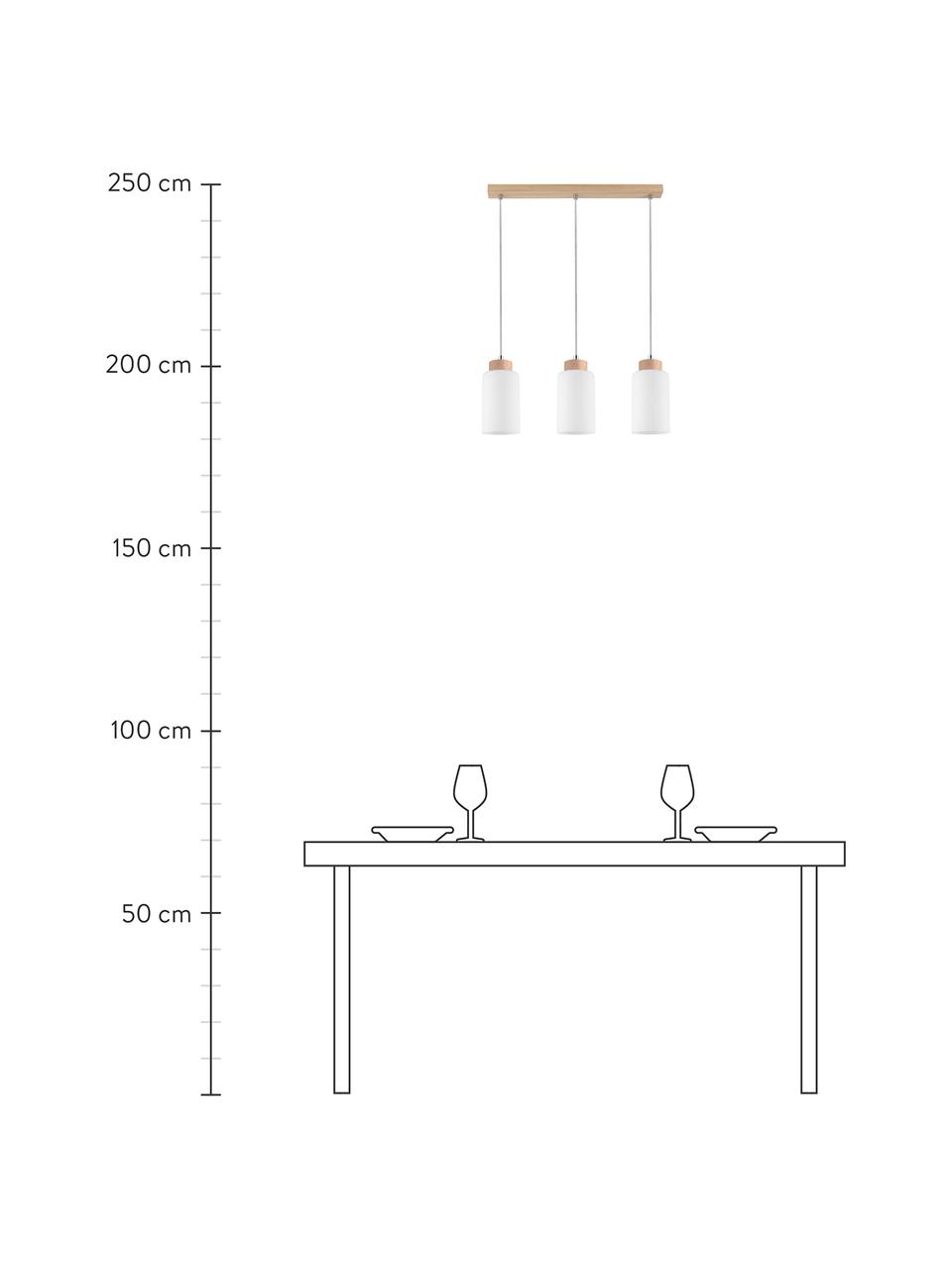 Lampada a sospensione in vetro e legno Bosco, Paralume: vetro, Decorazione: legno di quercia, oliato, Baldacchino: legno di quercia, oliato, Bianco, beige, Larg. 52 x Alt. 110 cm