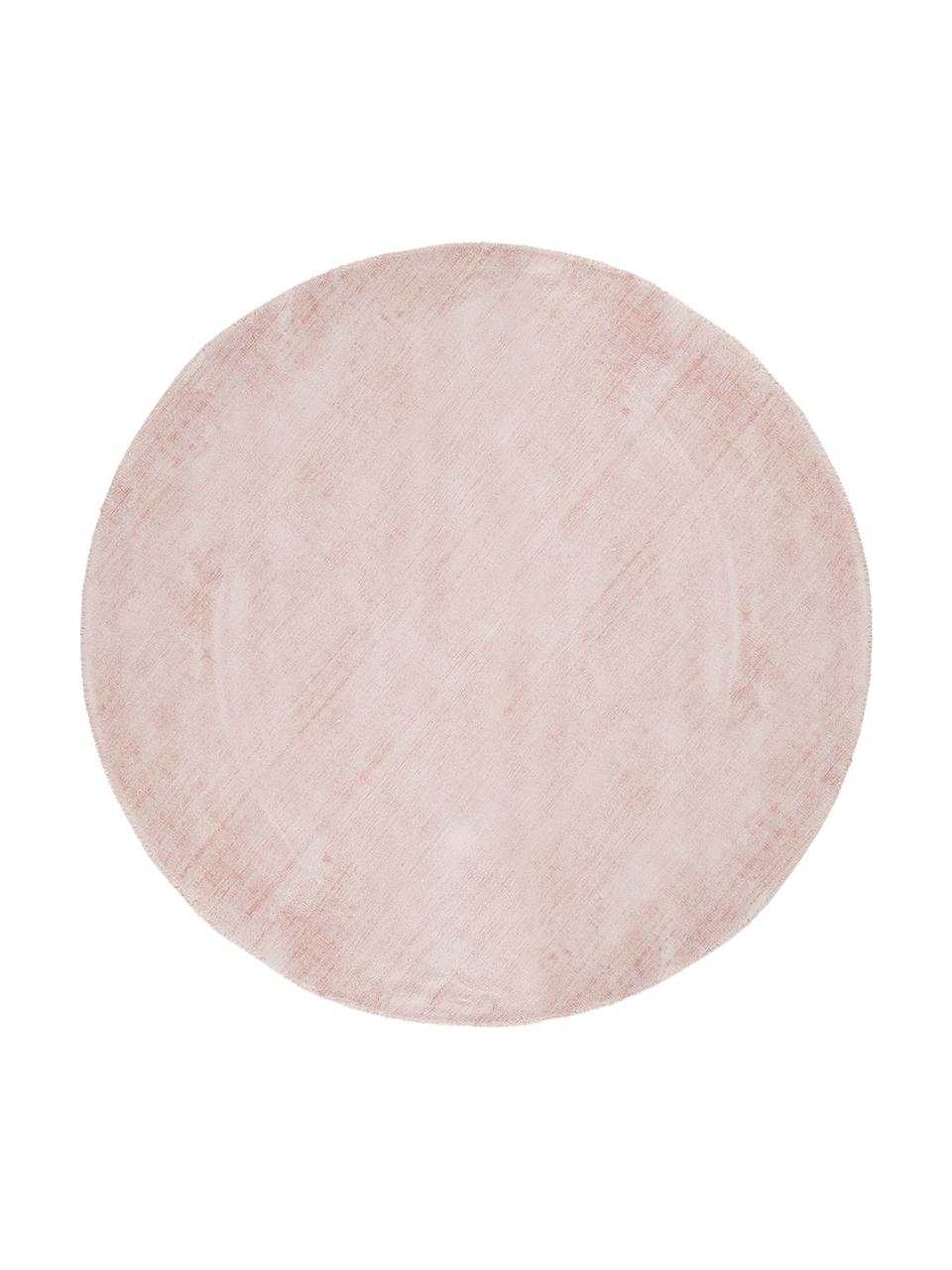 Rond handgeweven viscose vloerkleed Jane in roze, Onderzijde: 100% katoen, Roze, Ø 150 cm (maat M)