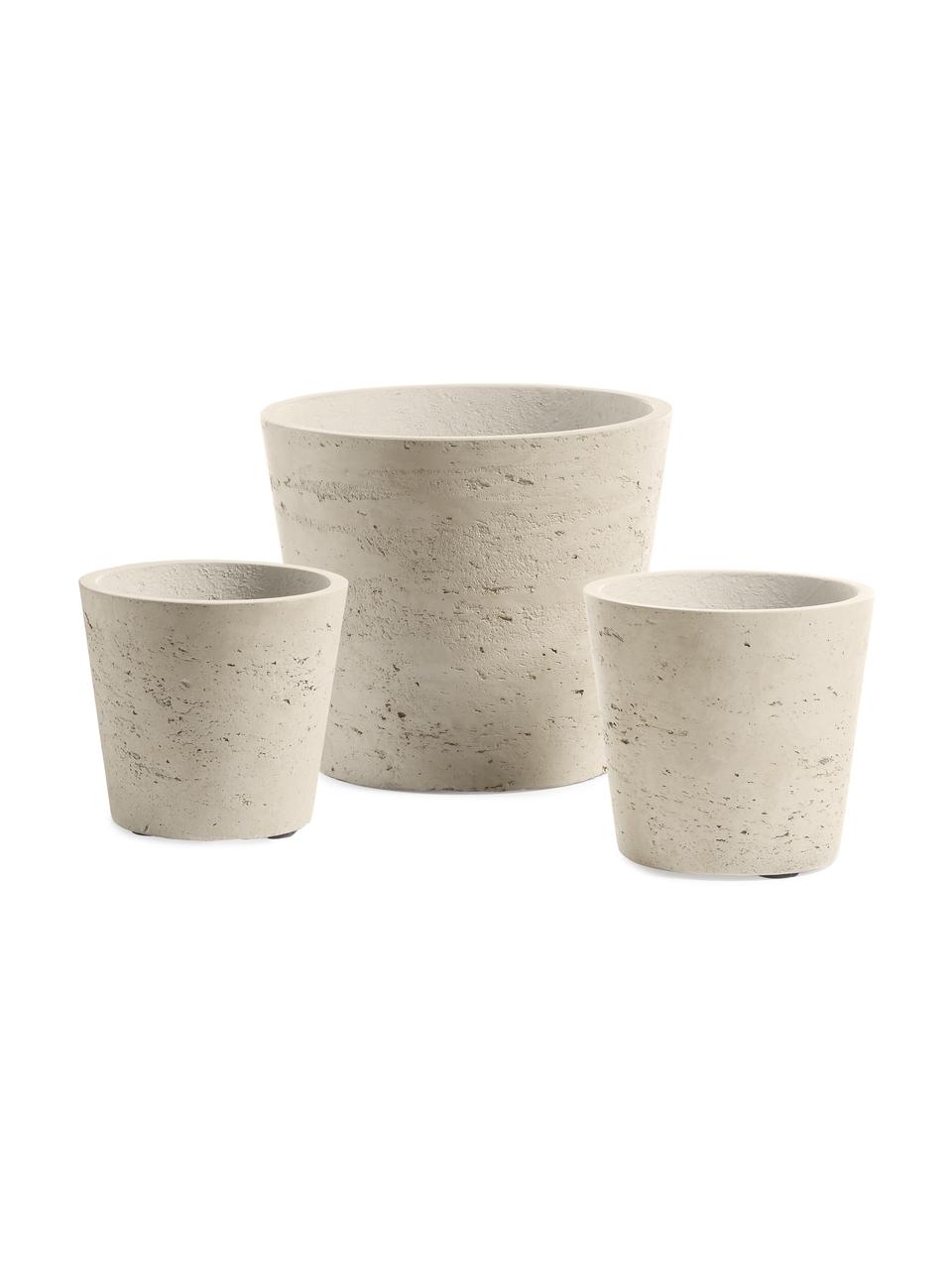 Plantenpottenset Low van cement, 3-delig, Cement, Beige, Set met verschillende formaten