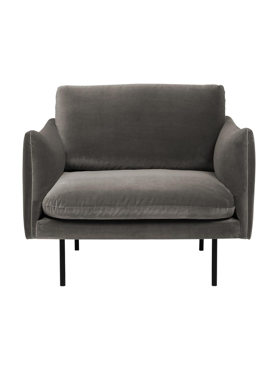 Fotel z aksamitu Moby, Tapicerka: aksamit (wysokiej jakości, Stelaż: lite drewno sosnowe z cer, Nogi: metal malowany proszkowo, Taupe aksamit, S 90 x G 90 cm