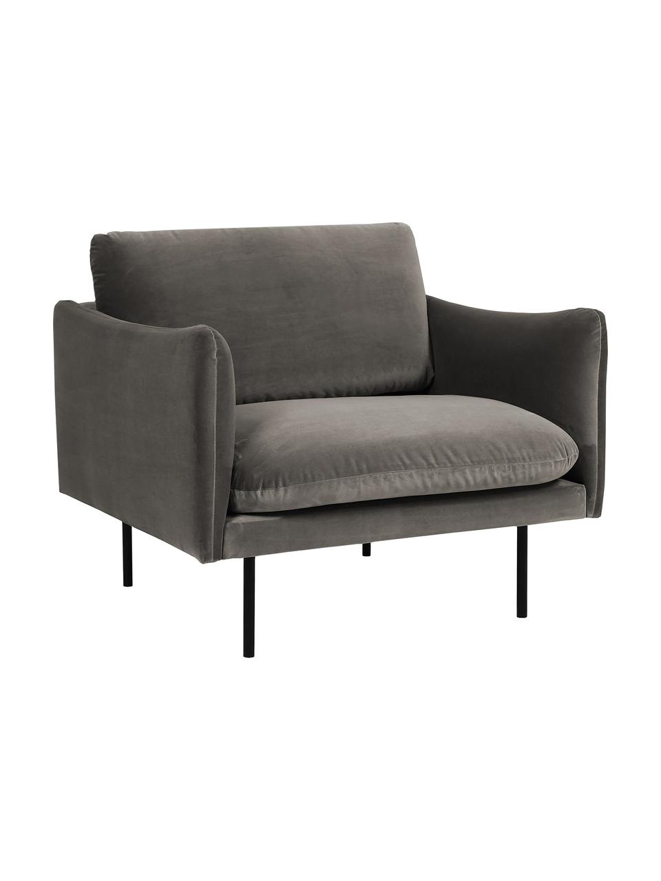 Poltrona in velluto con gambe in metallo Moby, Rivestimento: velluto (rivestimento in , Struttura: legno di pino massiccio, , Gambe: metallo, verniciato a pol, Velluto grigio marrone, Larg. 90 x Prof. 90 cm