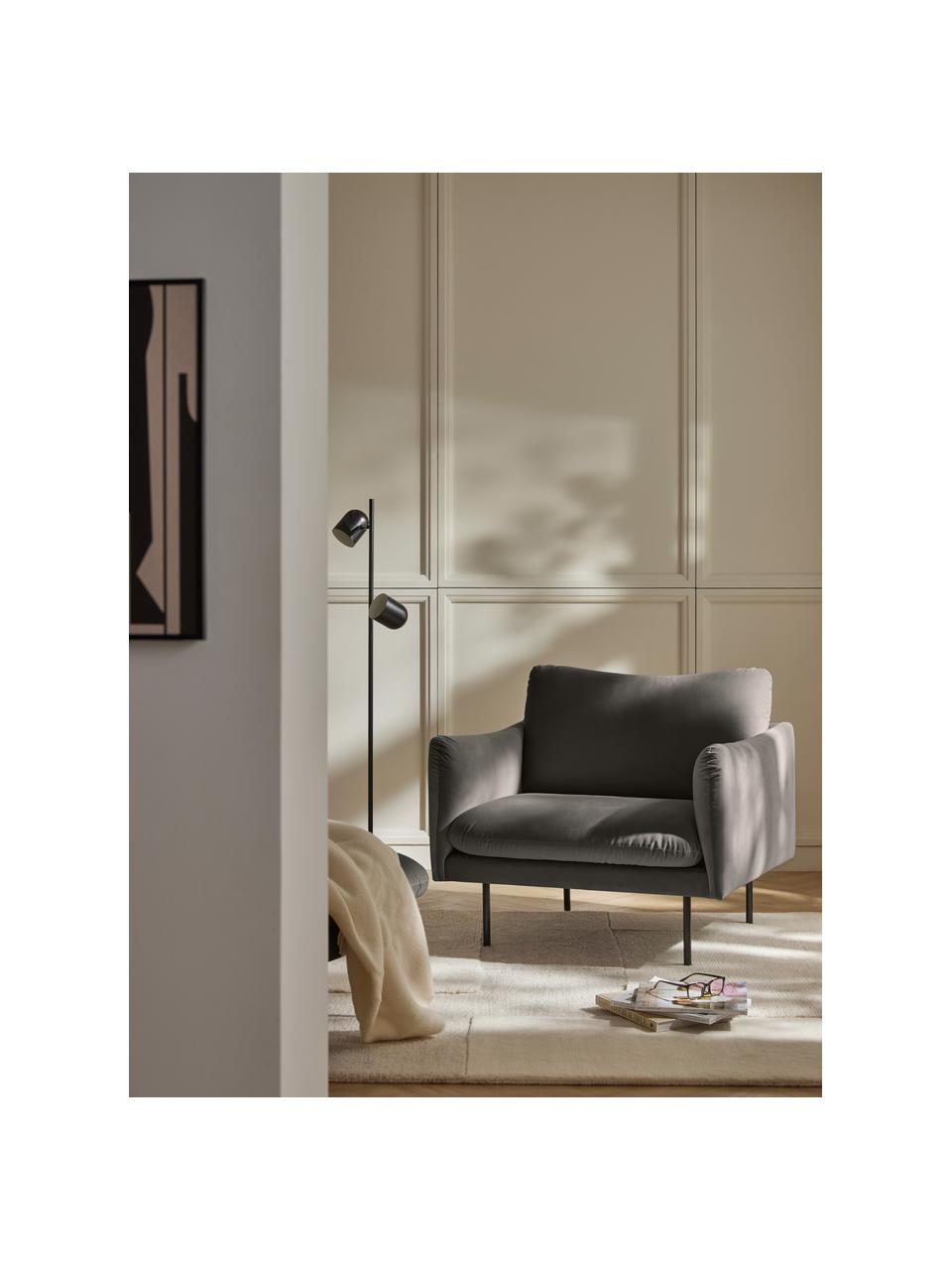 Fluwelen fauteuil Moby, Bekleding: fluweel (hoogwaardig poly, Frame: massief grenenhout, berke, Poten: gepoedercoat metaal Dit p, Fluweel taupe, B 90 x D 90 cm