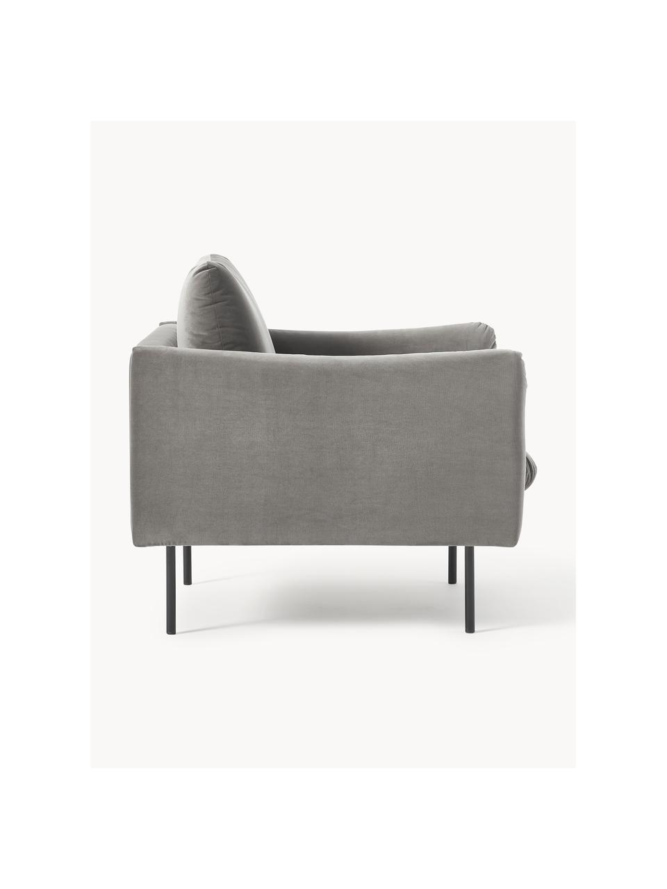 Sillón de terciopelo Moby, Tapizado: terciopelo (poliéster de , Estructura: madera de pino maciza con, Patas: metal con pintura en polv, Terciopelo gris pardo, An 90 x F 90 cm