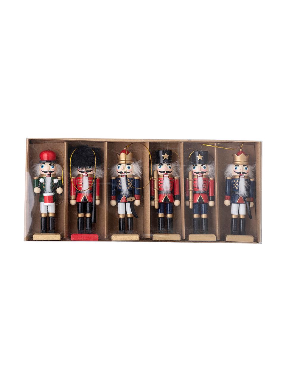 Set de adornos navideños Nutcracker, 6 uds., Madera de abeto recubierta, Multicolor, An 4 x Al 13 cm