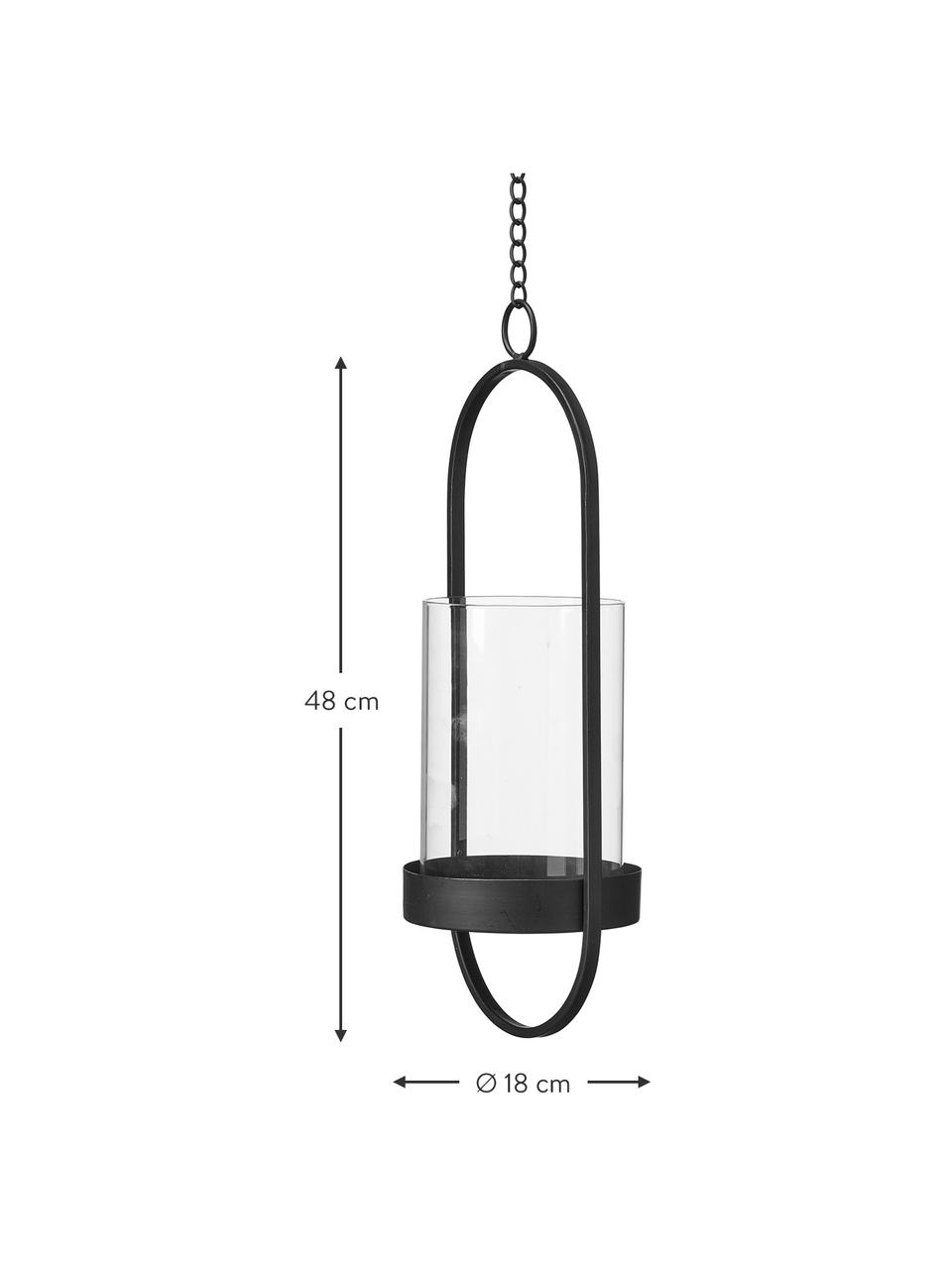 Hangende windlichtenset Tyra, 2-delig, Frame: gecoat metaal, Windlicht: glas, Zwart, Set met verschillende formaten