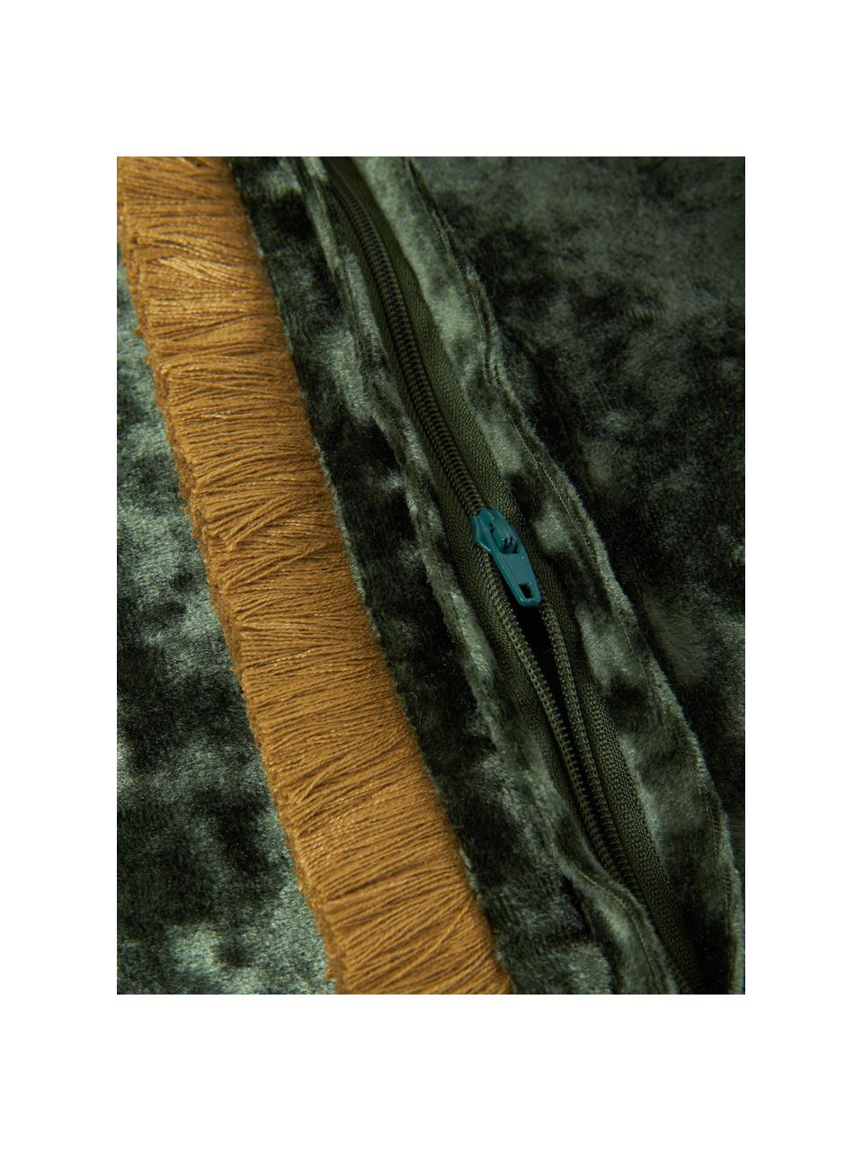 Poszewka na poduszkę z aksamitu z frędzlami Cyrus, Aksamit (100% poliester)
Produkt posiada certyfikat Oeko-Tex Standard 100, 1. klasy, Zielony, ochrowy, S 40 x D 40 cm