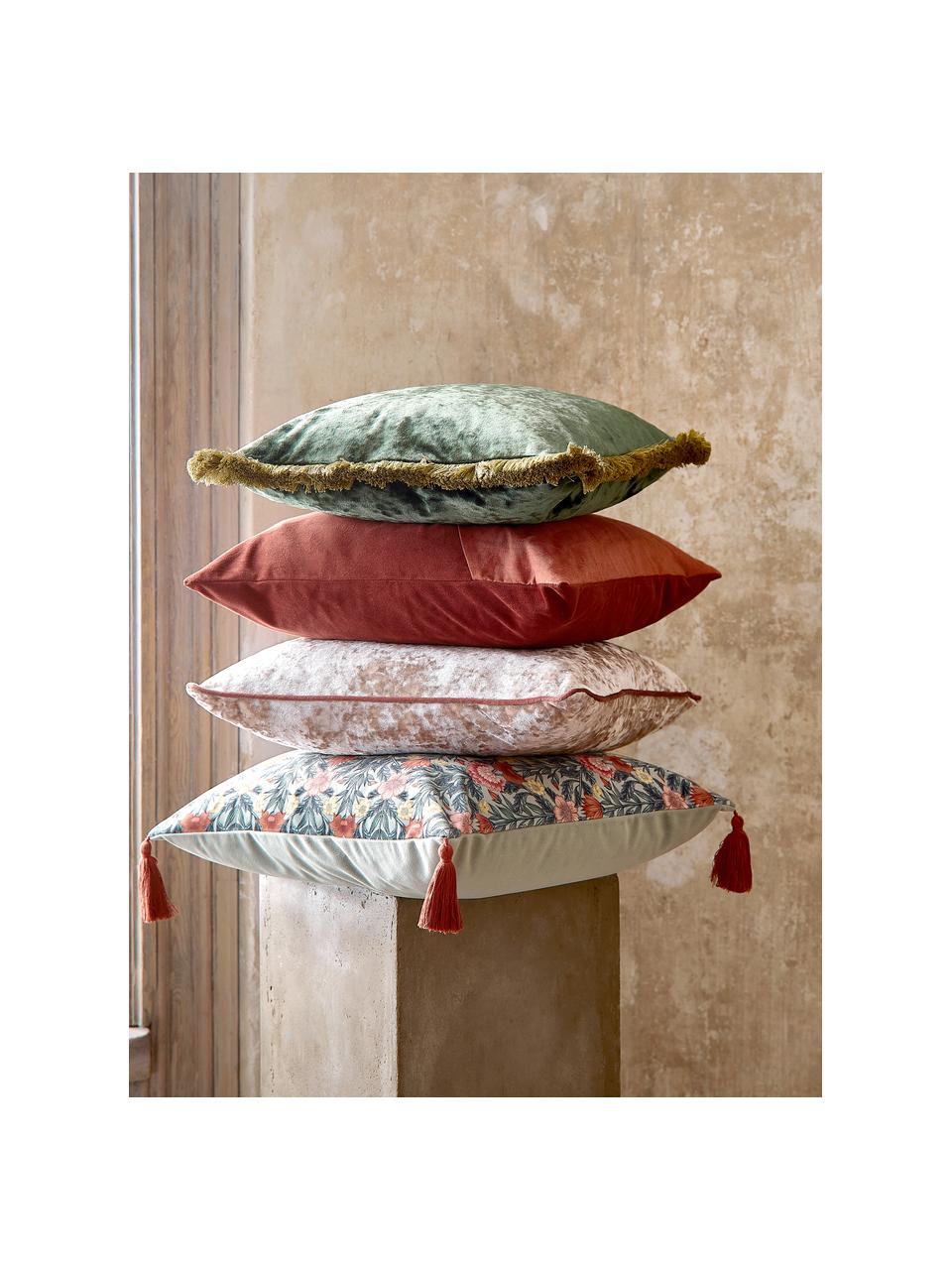 Fluwelen kussenhoes Cyrus met franjes, Fluweel (100% polyester)
Oeko-Tex Standaard 100, Klasse 1, Groen, okergeel, B 40 x L 40 cm