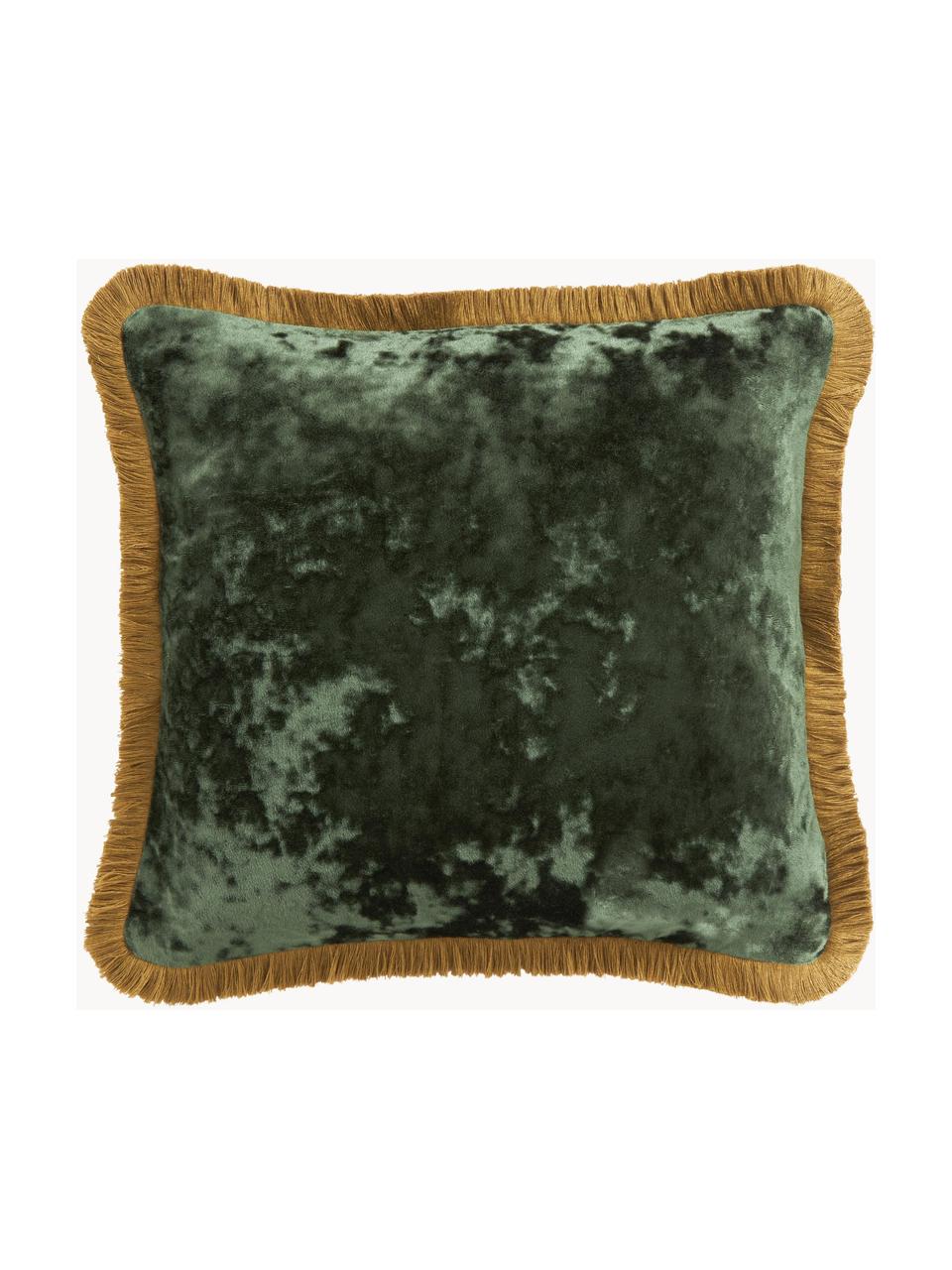 Housse de coussin 40x40 en velours avec franges Cyrus, Velours (100% polyester)
Oeko-Tex Standard 100, classe 1, Vert, ocre, larg. 40 x long. 40 cm