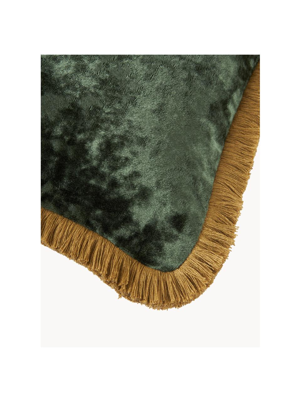 Housse de coussin 40x40 en velours avec franges Cyrus, Velours (100% polyester)
Oeko-Tex Standard 100, classe 1, Vert, ocre, larg. 40 x long. 40 cm