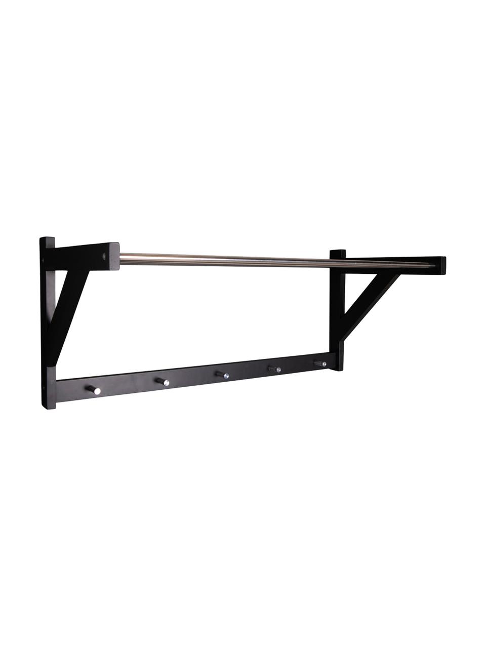 Perchero de pared de metal y madera Padova, Madera de álamo, acero, Negro, acero, An 78x Al 34 cm