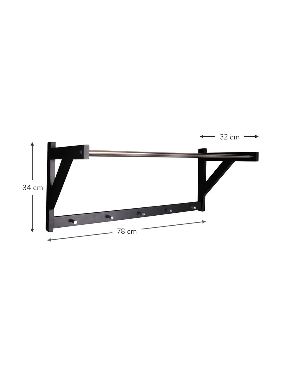 Perchero de pared de metal y madera Padova, Madera de álamo, acero, Negro, acero, An 78x Al 34 cm