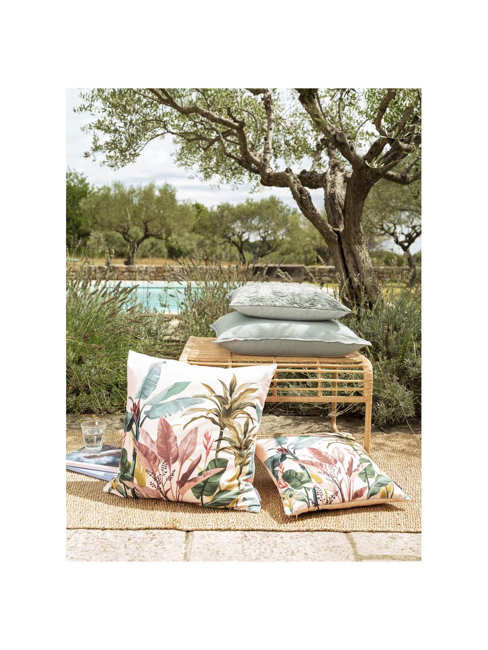 Kissenhülle Vintage Safari mit tropischem Blumenmotiven, 100% Baumwolle, Elfenbein, Mehrfarbig, B 40 x L 40 cm