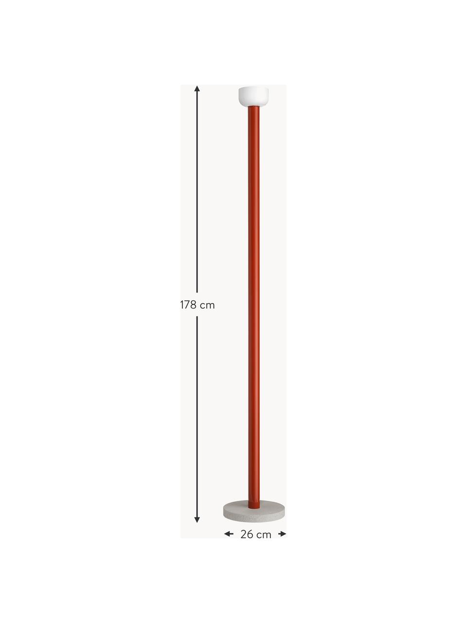 Grote dimbare LED vloerlamp Bellhop, Lampenkap: glas, Lampvoet: beton, Rood, H 178 cm